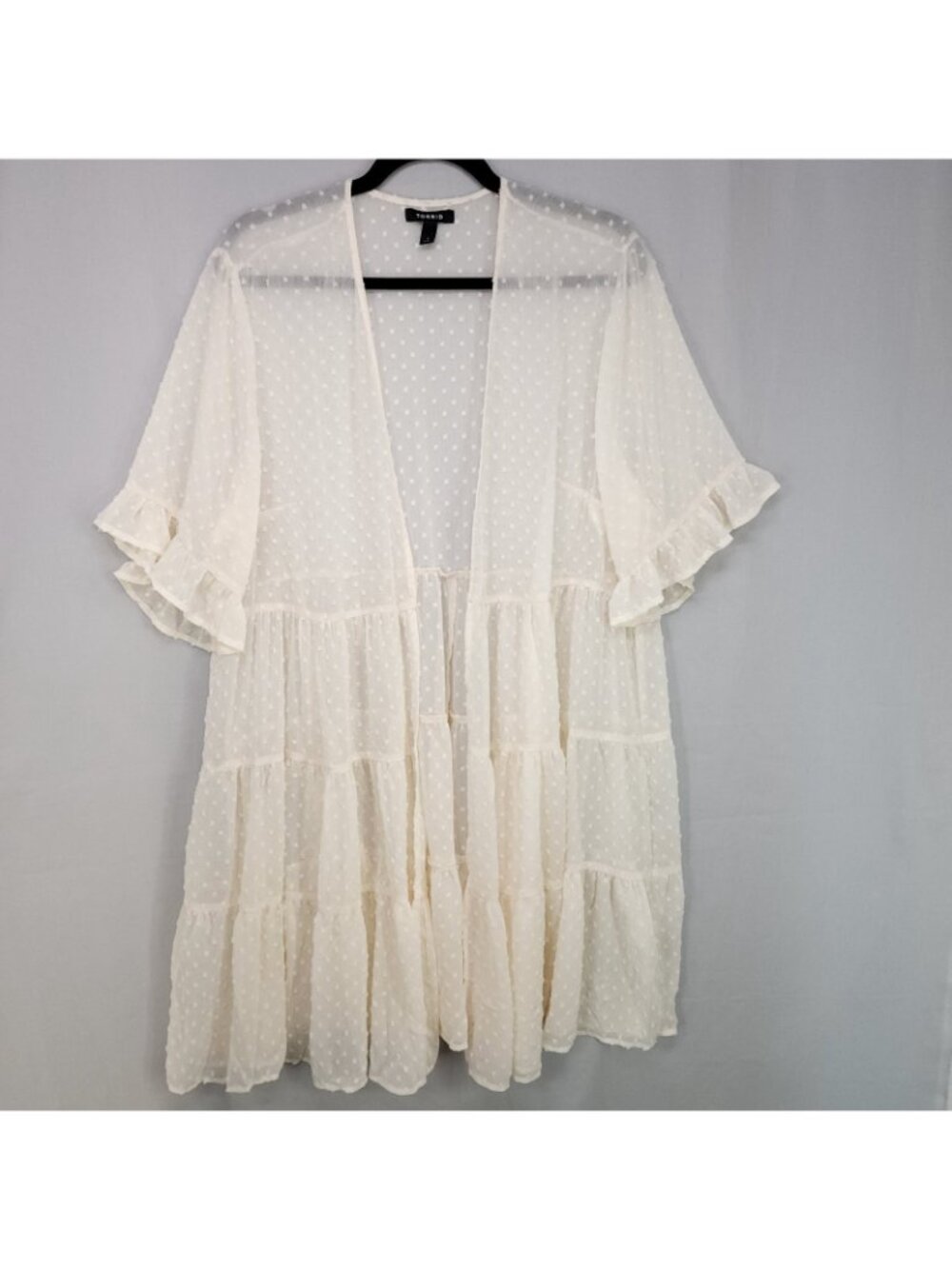Torrid Kimono Plus Size 1 Womens Tiered Sheer Ruffle Open Swiss Dot Cover-up - Picture 2 of 14